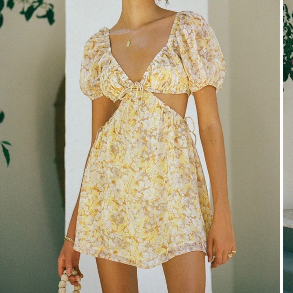 Sabo Skirt yellow floral cutout mini dress